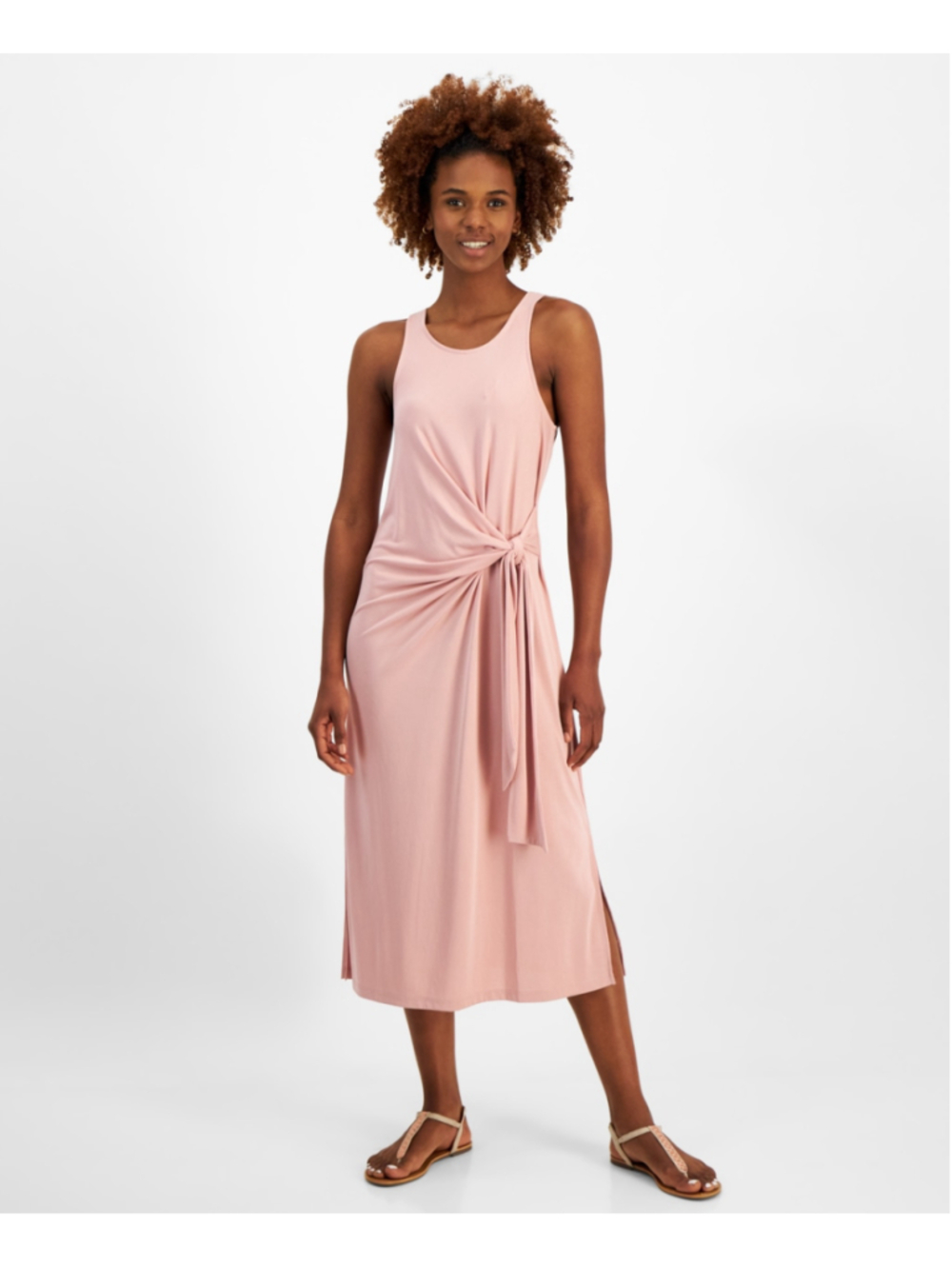 Nautica Jeans Size Small Pink Stretchy Knit Tie Waist Maxi Dress NWT